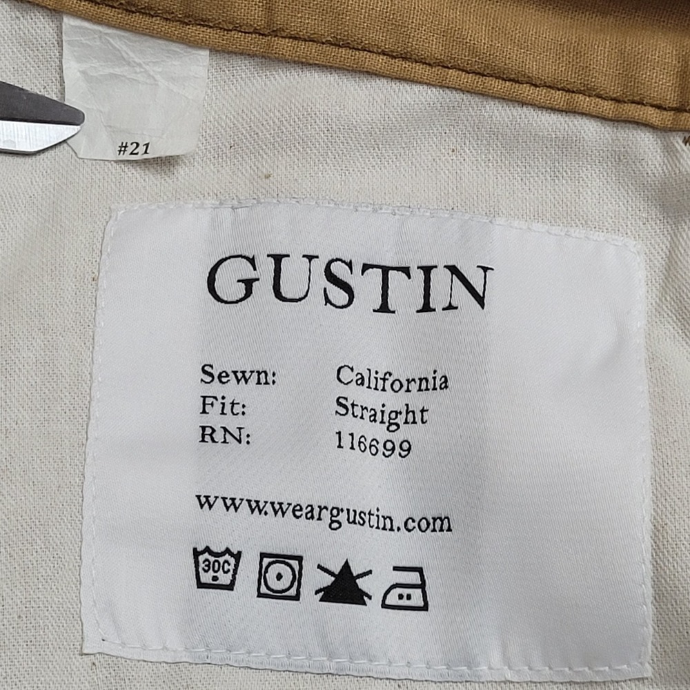 👖Gustin Pants Mens 36x29 Mustard Linen Chino Straight #21‎ Button Fly Made USA - Picture 7 of 15